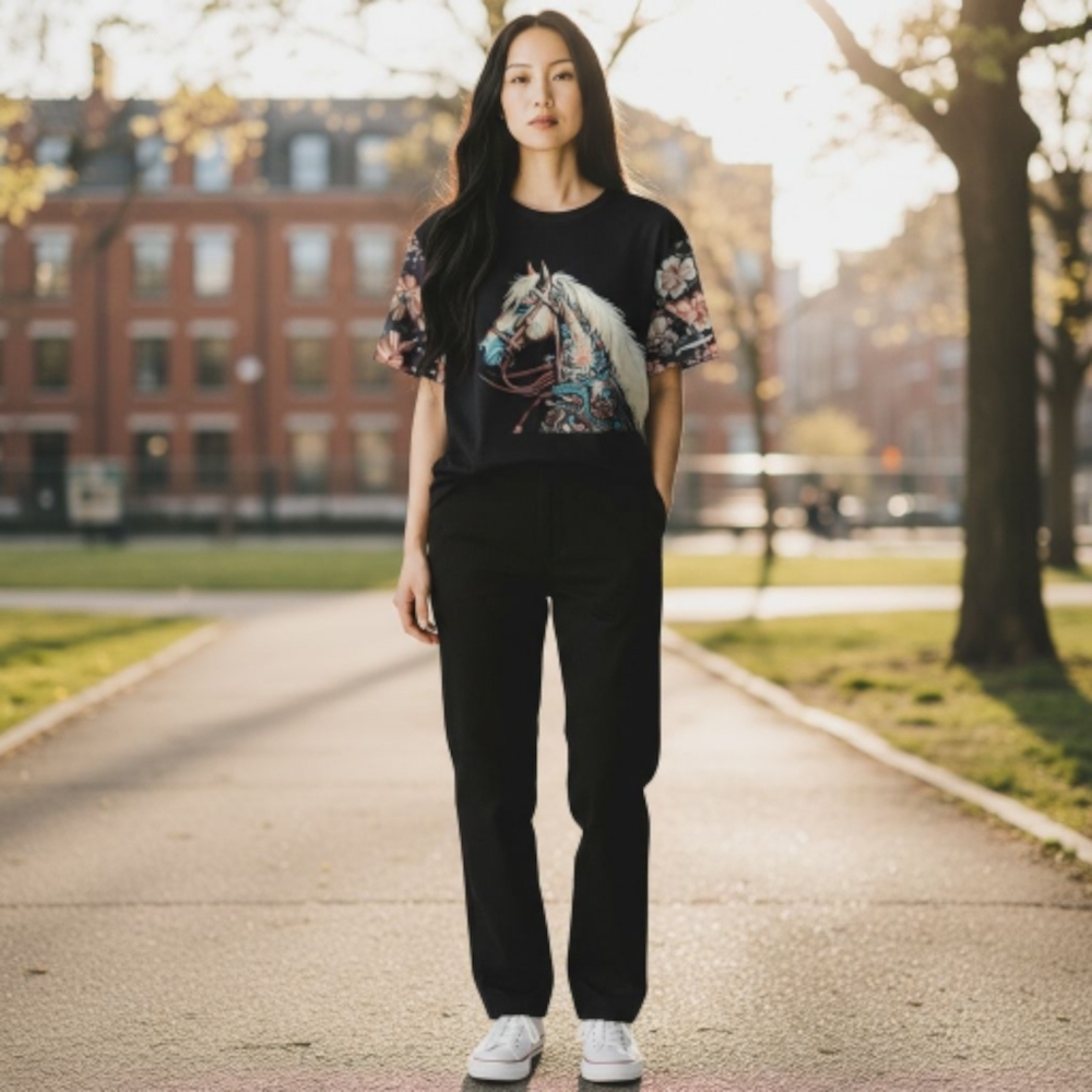 Black Graphic T-Shirt with Horse (5 For $20 Item)